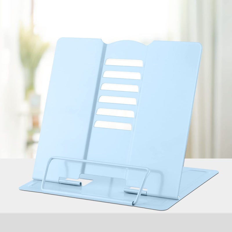 Honagu Metal Desk Book Holder  Adjustable Cookbook & Document Holder  Portable Bookstand for Music Books  Textbooks  Recipes  Tablets & iPads (Macaron Blue) - Image 1
